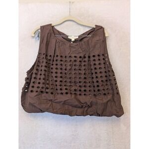 Jennifer & Grace Brown Cotton Eyelet Bubble Hem Sleeveless Top L